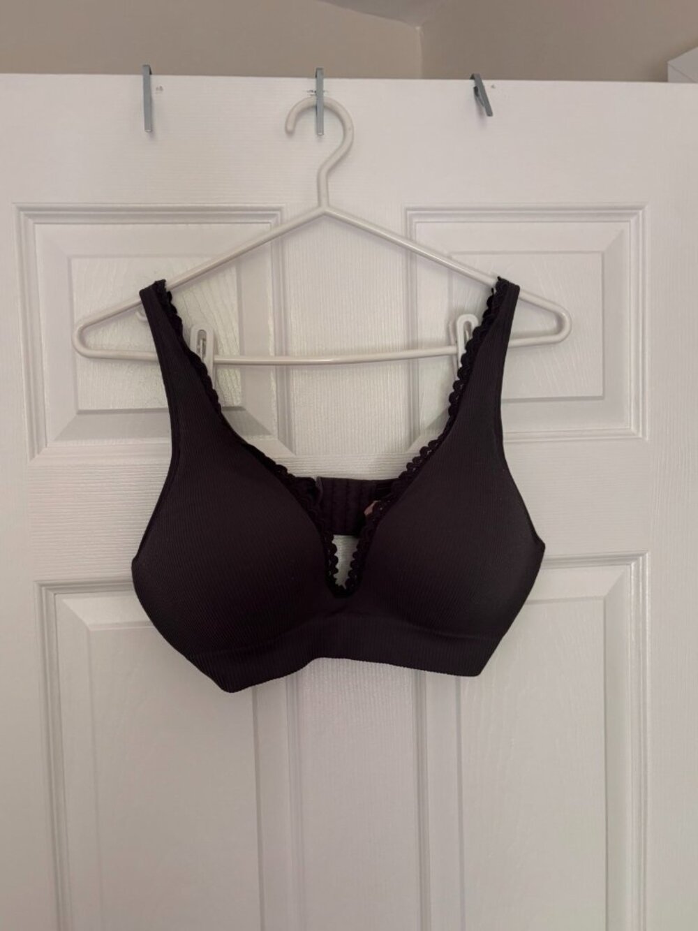 Wireless Ribbed Lounge Bra / Grey Comfort Bra (Large)
